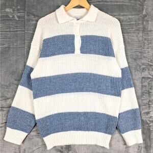 Womens Sweater Medium‎ Vintage Y2K Polo Knit Preppy Academia Grandpa Rugby Cozy